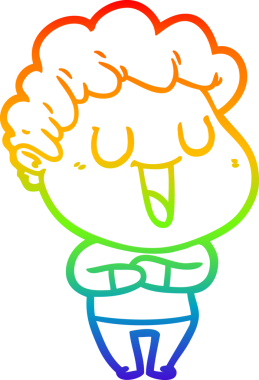 Gökkuşağı gradyan çizgisi bir insan tarafından çizilmiş gülen bir karikatür adamın çizimi