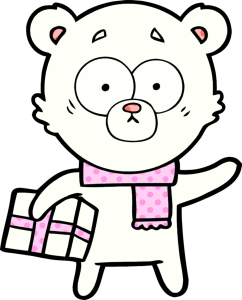 Kutup ayısı Noel hediyesi olarak bir insan tarafından çizilmiş karikatür.