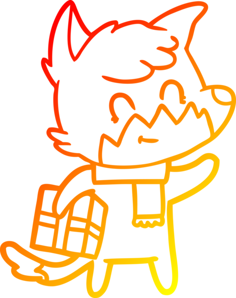 Bir insan tarafından çizilmiş, karikatür, arkadaş canlısı Noel tilkisi çizimi.