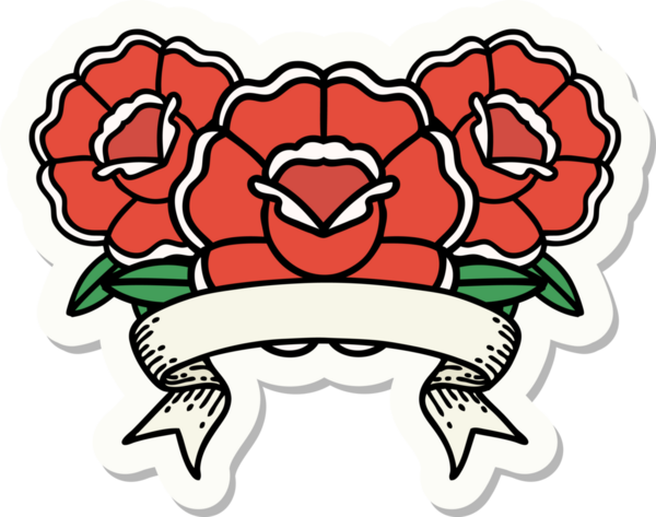 Bir insan tarafından çizilmiş bir buket çiçeğin pankartıyla dövme stili.