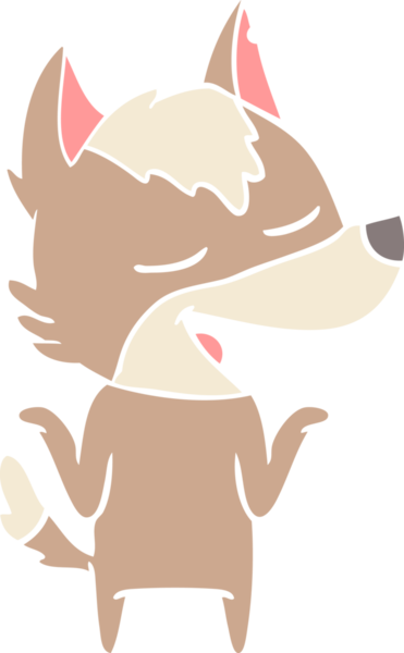 Bir insan tarafından çizilmiş düz renkli çizgi film kurt gülüşü