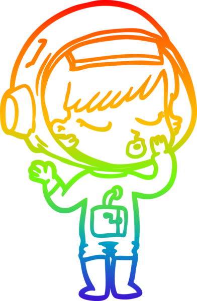 Gökkuşağı gradyan çizgi çizimi Bir insan tarafından çizilmiş güzel astronot kız