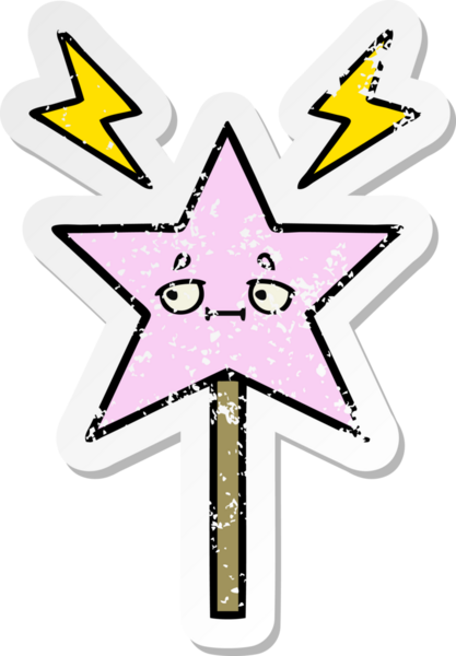 Bir insan tarafından çizilmiş sevimli bir çizgi film sihirli değneğinin sıkıntılı çıkartması.