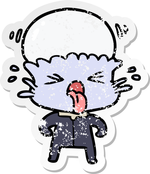 Bir insan tarafından çizilmiş garip bir uzaylı çizgi filminin sıkıntılı çıkartması.