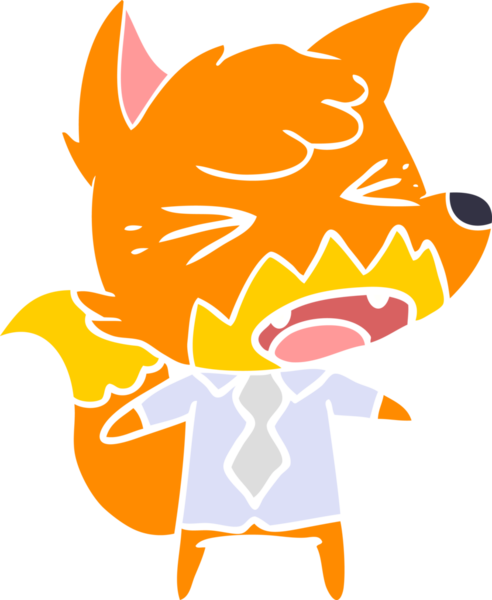 Bir insan tarafından çizilen kızgın düz renkli çizgi film tilki patronu.