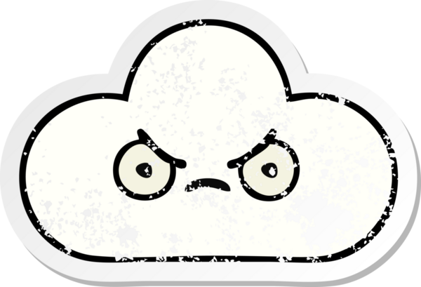 Bir insan tarafından çizilmiş şirin beyaz bulutun sıkıntılı çıkartması.