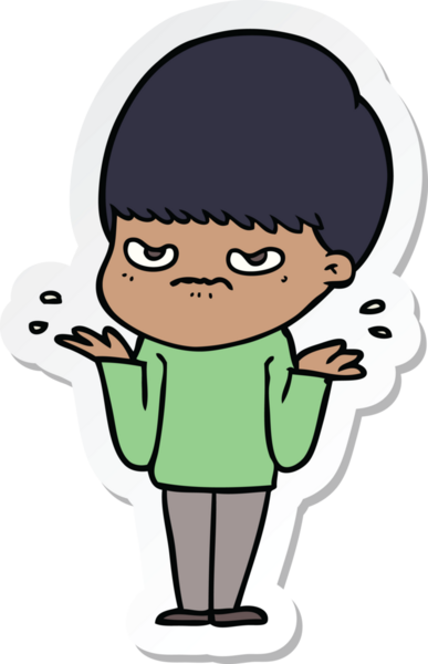 Bir insan tarafından çizilmiş kızgın bir çizgi film çocuğunun çıkartması.