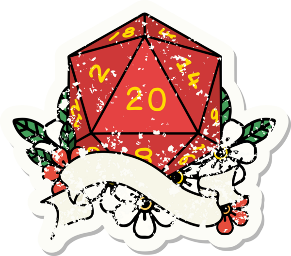 Bir insan tarafından çizilmiş 20 D20 zarının grunge çıkartması.