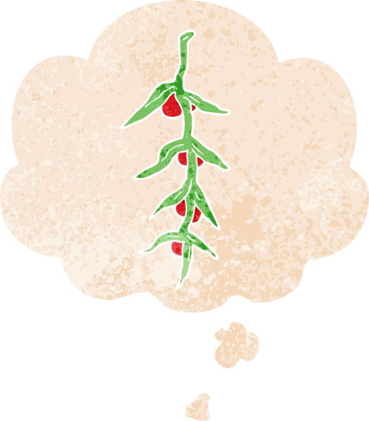Düşünce baloncuklu çizgi film bitkisi grunge sıkıntılı retro desenli bir insan tarafından çizilmiş