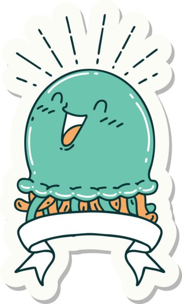 Bir insan tarafından çizilmiş mutlu denizanası dövmesi çıkartması.