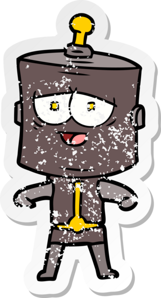 Bir insan tarafından çizilmiş karikatür robotunun sıkıntılı çıkartması.