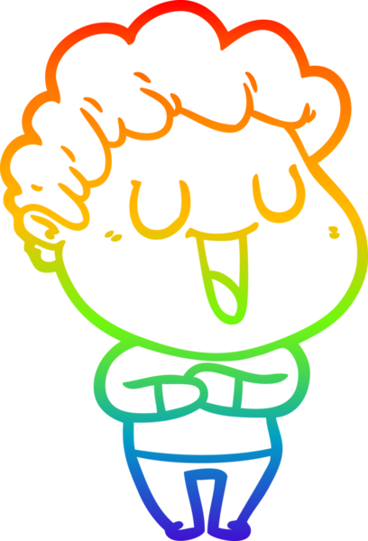 Gökkuşağı gradyan çizgisi bir insan tarafından çizilmiş gülen bir karikatür adamın çizimi