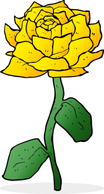 Bir insan tarafından çizilmiş sarı gül karikatürü.