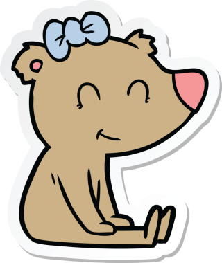 Bir insan tarafından çizilmiş oturan dişi ayının çıkartması.