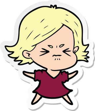 Bir insan tarafından çizilmiş kızgın bir karikatür çıkartması.