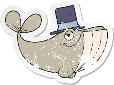 Bir insan tarafından çizilmiş silindir şapkalı bir balinanın gerilimli çıkartması.