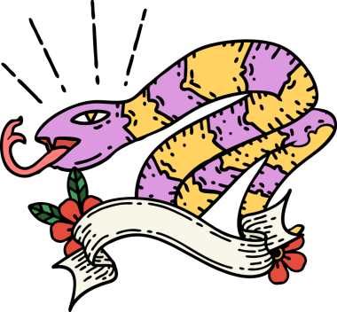 Bir insan tarafından çizilmiş dövme stili tıslayan yılan dövmeli parşömen.