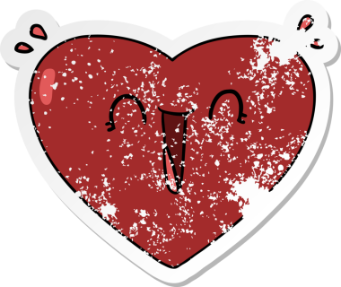 Bir insan tarafından çizilmiş mutlu bir kalbin hüzünlü çıkartması.