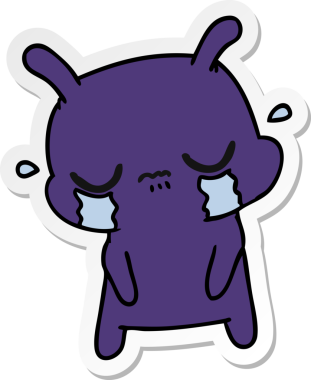 Bir insan tarafından çizilmiş sevimli üzgün uzaylının serbest sticker karikatürü.