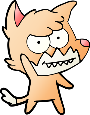 Bir insan tarafından çizilmiş sırıtan tilki çizgi filmi.