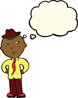 Bir insan tarafından çizilmiş düşünce balonlu şapka takan çizgi film adamı.