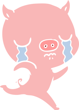 Düz renkli çizgi film koşu domuzu bir insan tarafından çizilmiş.