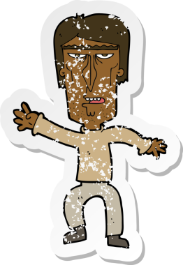 Sinirli bir adamın bir insan tarafından çizilmiş el sallayan bir çizgi filmin gerilimli çıkartması.