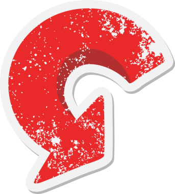 Bir insan tarafından çizilmiş tam dönüşlü ok grunge etiketi