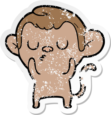 Bir insan tarafından çizilmiş karikatür maymununun sıkıntılı çıkartması