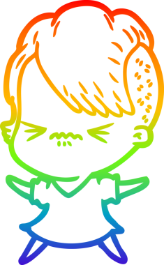 Gökkuşağı gradyan çizgi çizimi Bir insan tarafından çizilmiş sinirli hippi kız