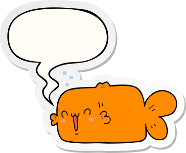 Bir insan tarafından çizilmiş balon çıkartmalı karikatür balığı.