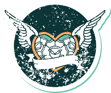 Bir insan tarafından çizilmiş çiçek ve pankartıyla uçan bir kalbin sembolik dövmeli resmi.