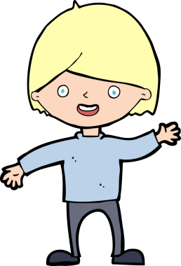 Bir insan tarafından çizilmiş çizgi film el sallayan çocuk