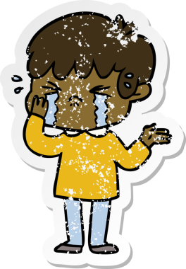 Bir insan tarafından çizilmiş, ağlayan bir çizgi film çocuğunun sıkıntılı çıkartması.