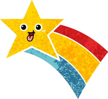 Bir insan tarafından çizilmiş gökkuşağı yıldızının retro çizim tarzı karikatürü