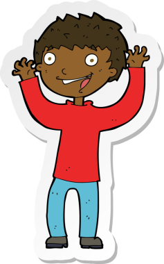 Bir insan tarafından çizilmiş heyecanlı bir çocuğun çıkartması.