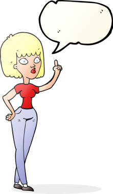 Bir insan tarafından çizilmiş fikirli serbest konuşma balonu karikatürü kadın.