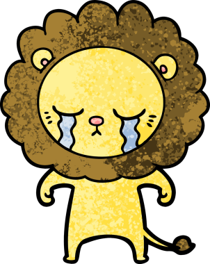 Bir insan tarafından çizilmiş ağlayan çizgi film aslanı.