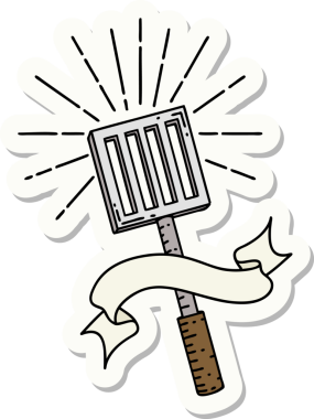 Bir insan tarafından çizilmiş dövme stili mutfak spatulasının çıkartması.