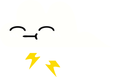 Bir insan tarafından çizilmiş bir gök gürültüsü bulutunun düz renk retro karikatürü