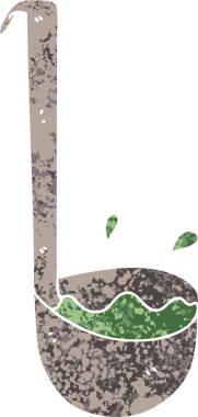 Bir insan tarafından çizilmiş retro illüstrasyon tarzı tuhaf çizgi film kepçesi