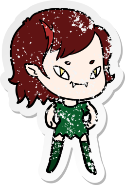 Bir insan tarafından çizilmiş, karikatür dostu vampir bir kızın sıkıntılı çıkartması.