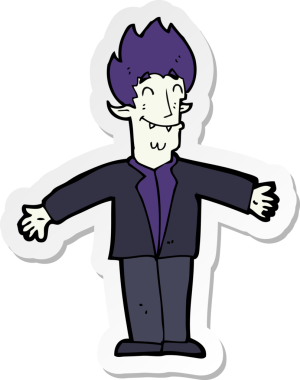 Bir insan tarafından çizilmiş mutlu bir vampirin çıkartması.