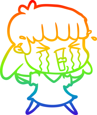 Gökkuşağı gradyan çizimi bir insan tarafından çizilmiş ağlayan bir çizgi kadın çizimi