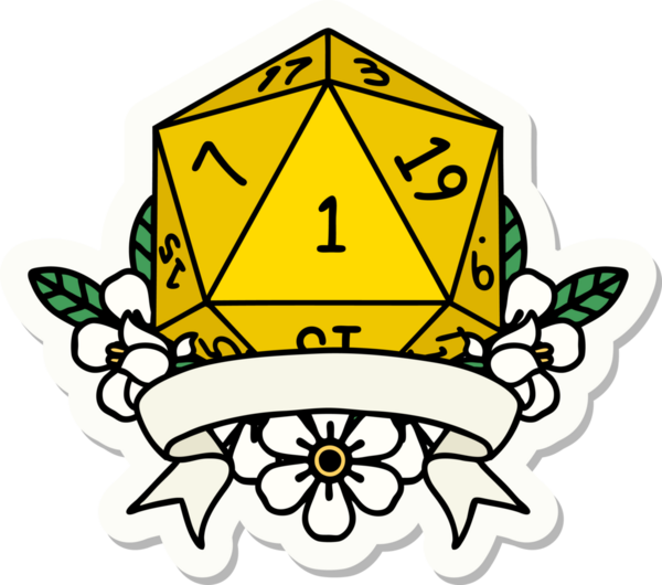 Bir insan tarafından çizilmiş doğal bir d20 zar etiketi.