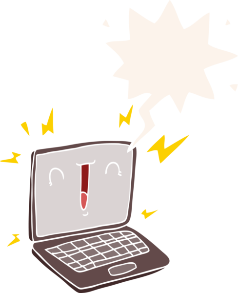 bir insan tarafından çizilmiş, konuşma baloncuklu dizüstü bilgisayar.