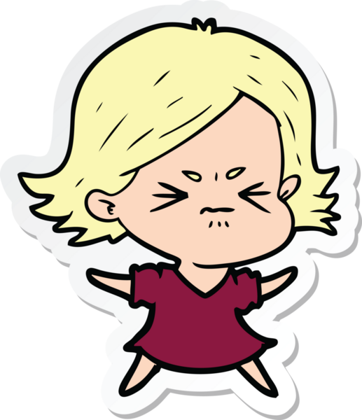 Bir insan tarafından çizilmiş kızgın bir karikatür çıkartması.