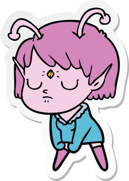 Bir insan tarafından çizilmiş uzaylı bir kızın çıkartması.