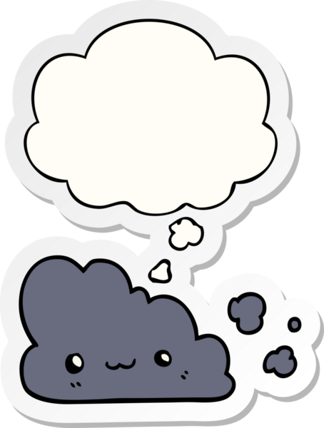 Düşünce baloncuklu şirin çizgi film bulutu insan tarafından çizilmiş bir çıkartma gibi.