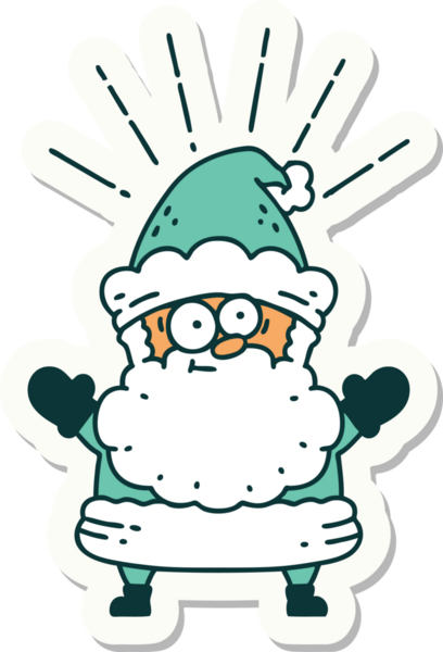 Bir insan tarafından çizilmiş dövme stili Noel Baba karakterinin çıkartması.